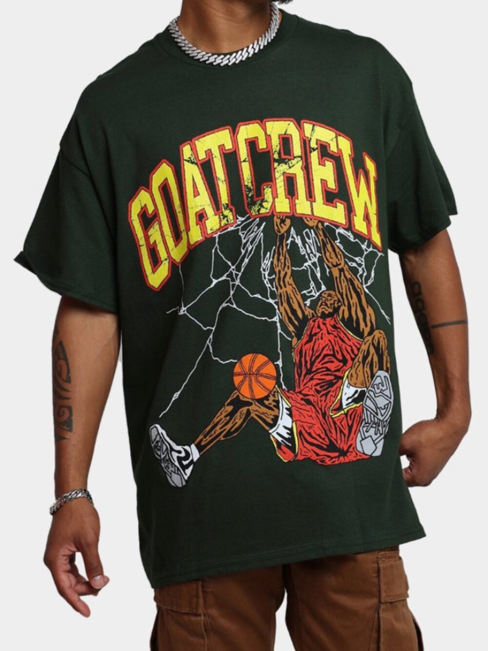 GOAT Crew Shattered Basketball Dunk Organic Cotton Graphic T-Shirt SZ XL